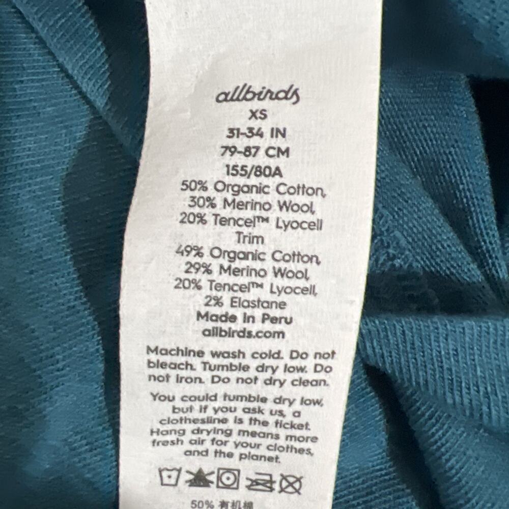Allbirds Womens XS Anytime Long Sleeve Tee Pullover T-Shirt Teal Blue Soft Top - Picture 8 of 11